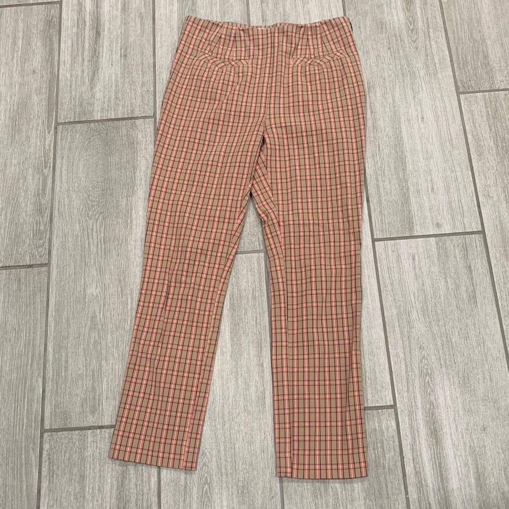 Essential Slim by Anthropologie tan and pink plaid pants